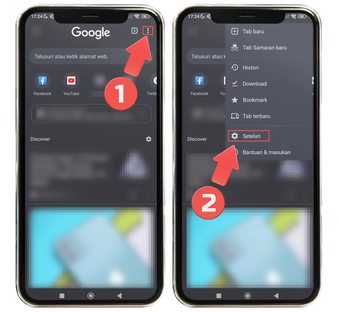 Tampilan tombol titik tiga (menu) di pojok kanan atas Google Chrome