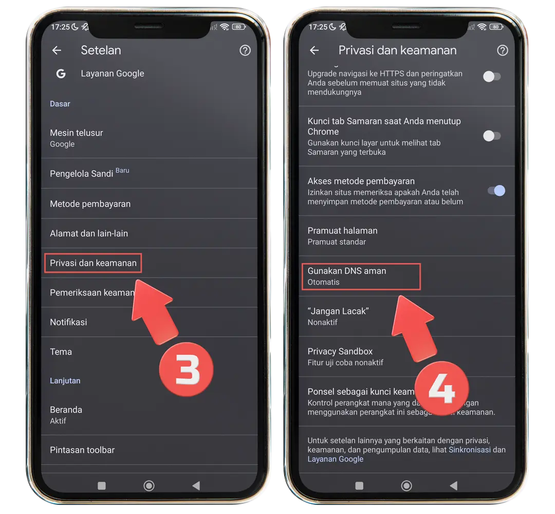 Menu Privasi dan Keamanan pada Setelan Chrome